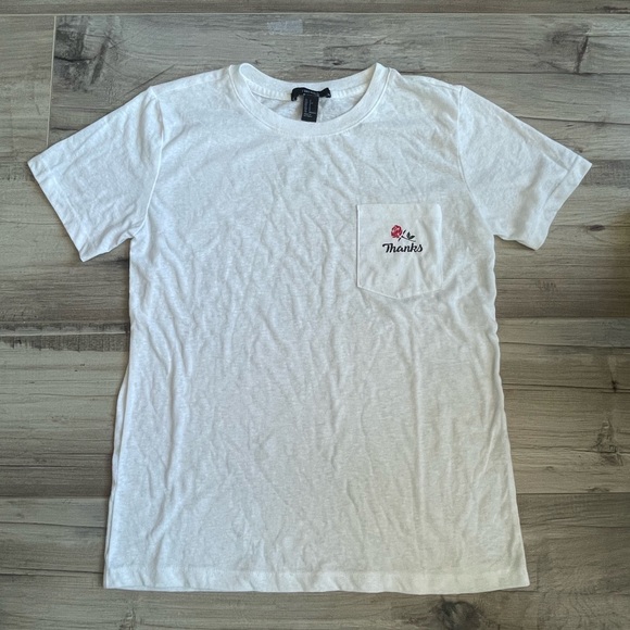 Forever 21 Tops - Forever 21 White “Thanks” T-Shirt
